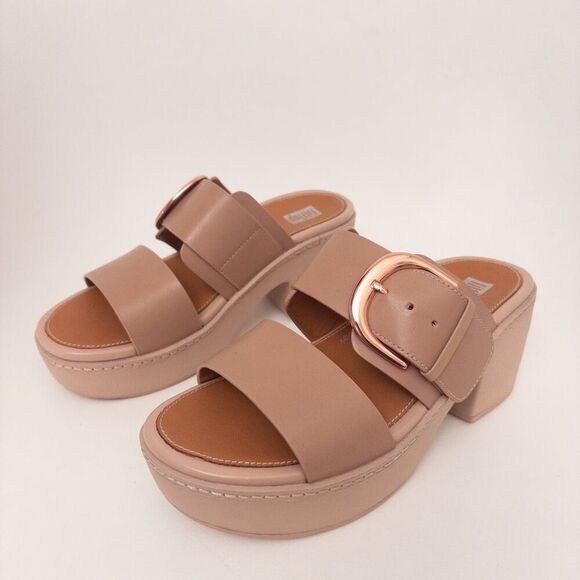 FITFLOP Pilar Leather Platform Slides Beige Size 6 - Picture 3 of 10